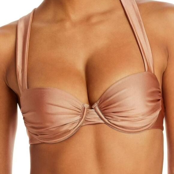 Aqua Bikini Top Size Small Swim Ruched Underwire Caramel Metallic Bloomingdales - Picture 1 of 11